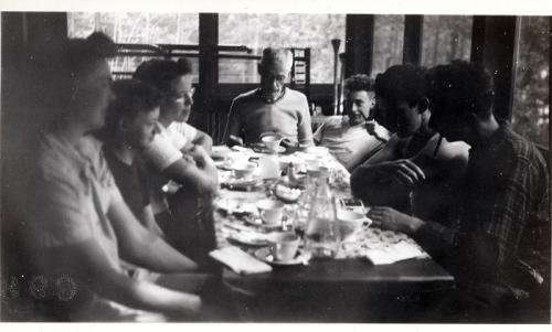 1942 Summer mom did not ID the folks.  But Dad has a pipe.  MY guess Ruth Lee X with glasses Grandpa Davids Bill D Y Lewis